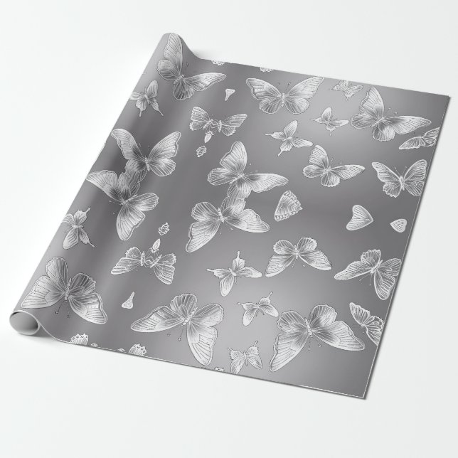 Papier Cadeau Papillons argentés Amateurs de faune (Déroulé)