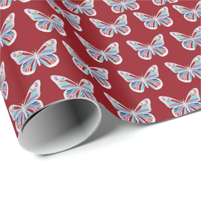 Papier Cadeau Papillons Bijoux sur Bourgogne (Coin rond)