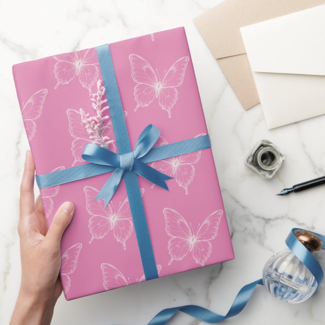 Papier Cadeau Papillons Blancs Roses Anniversaire (Cadeaux)