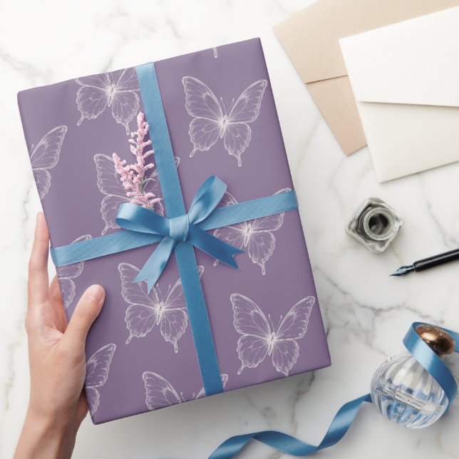 Papier Cadeau Papillons Blancs Violets Anniversaire (Cadeaux)