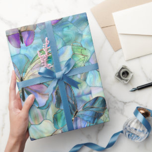 Papier Cadeau Papillons bleu pourpre turquoise