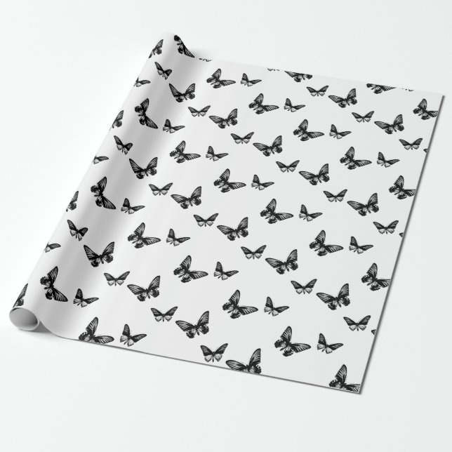 Papier Cadeau Papillons classiques Motif d'art COULEUR BG (Déroulé)