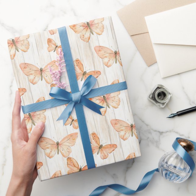 Papier Cadeau Papillons de pêche Anniversaire (Cadeaux)