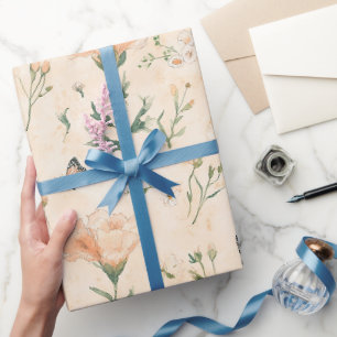 Papier Cadeau Papillons de pêche Fleur d'anniversaire