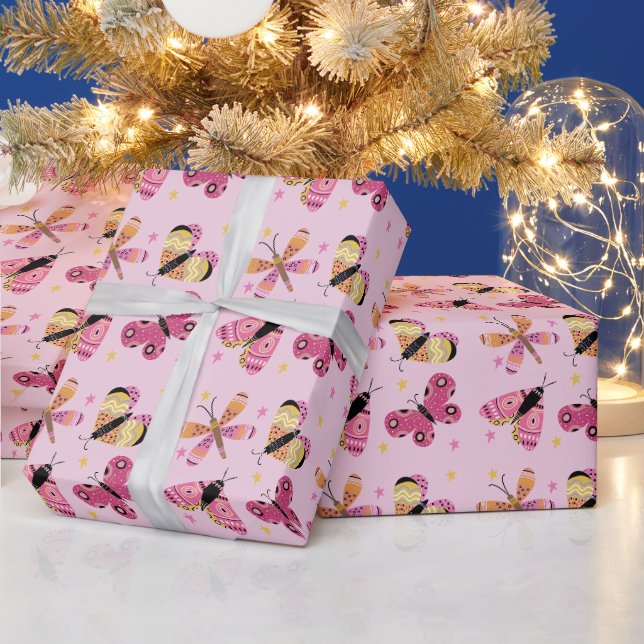 Papier Cadeau Papillons de style art populaire moderne (Vacances)
