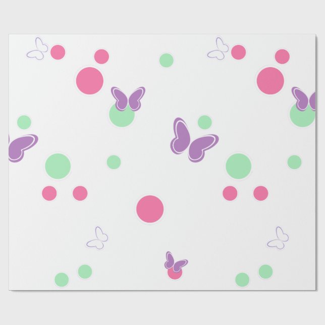 Papier Cadeau papillons doux et pois (Plat)