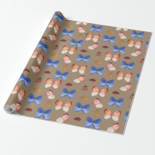 Papier Cadeau Papillons et coccinelles Kraft rustiques pour les