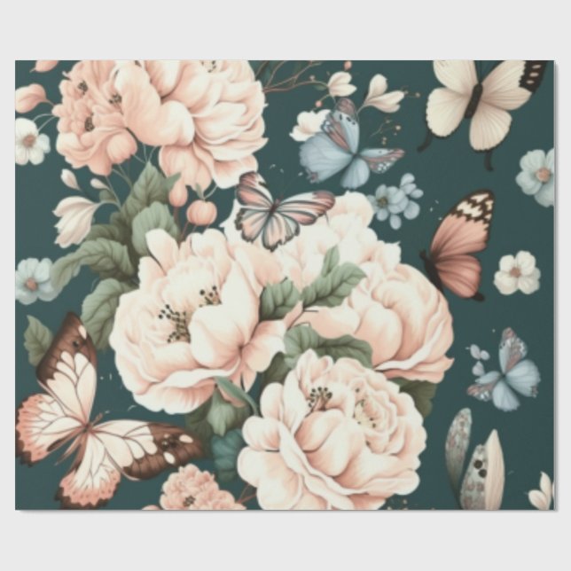Papier Cadeau Papillons et fleurs (Plat)