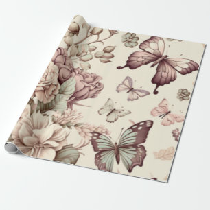 Papier Cadeau Papillons et fleurs décoration pastel