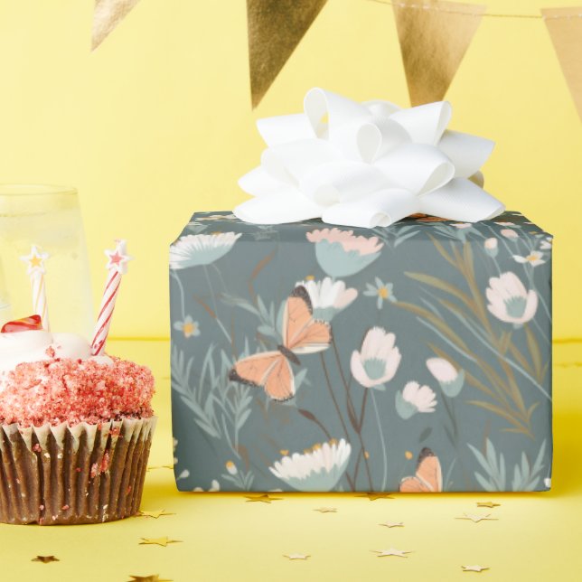 Papier Cadeau Papillons et Fleurs Sauvages d'Été (Fête d'anniversaire)