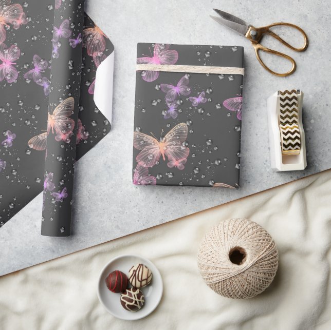 Papier Cadeau Papillons et gouttes de pluie  (Artisanat)
