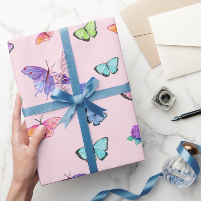 Papier Cadeau Papillons et Hydrangeas à l'aquarelle (Cadeaux)
