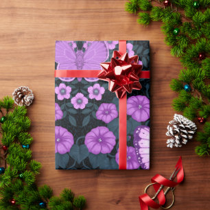 Papier Cadeau Papillons et symétrie des fleurs, violet et bleu
