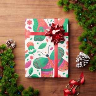 Papier Cadeau Papillons, Fleurs et Feuilles