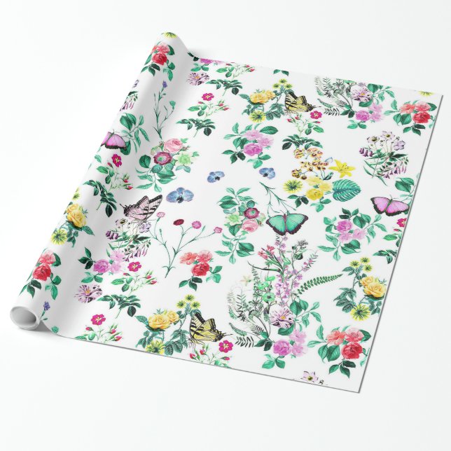 Papier cadeau Papillons Floraux (Déroulé)