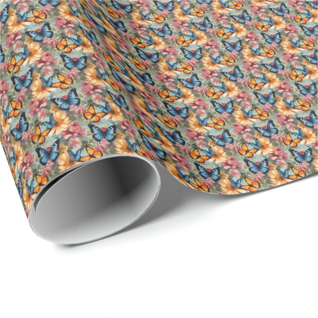 Papier Cadeau Papillons Impressionnistes (Coin rond)