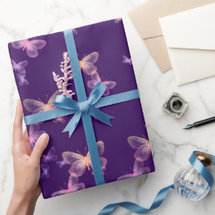 Papier Cadeau Papillons Iridescendants Sur Violet
