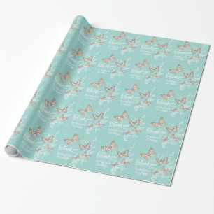 Papier Cadeau Papillons mariage turquoise faveur merci enveloppe