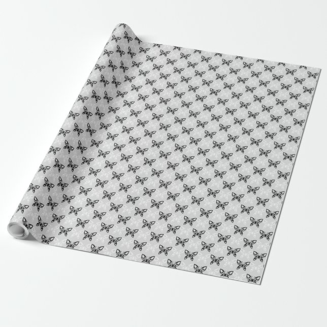 Papier Cadeau Papillons noirs et blancs (Déroulé)