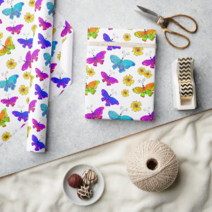 Papier Cadeau Papillons Rétro Colorés Lumineux Bohème Printemps