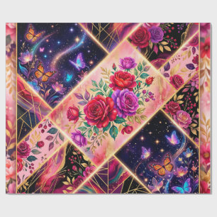 Papier Cadeau Papillons, rêves floraux et élégance dorée