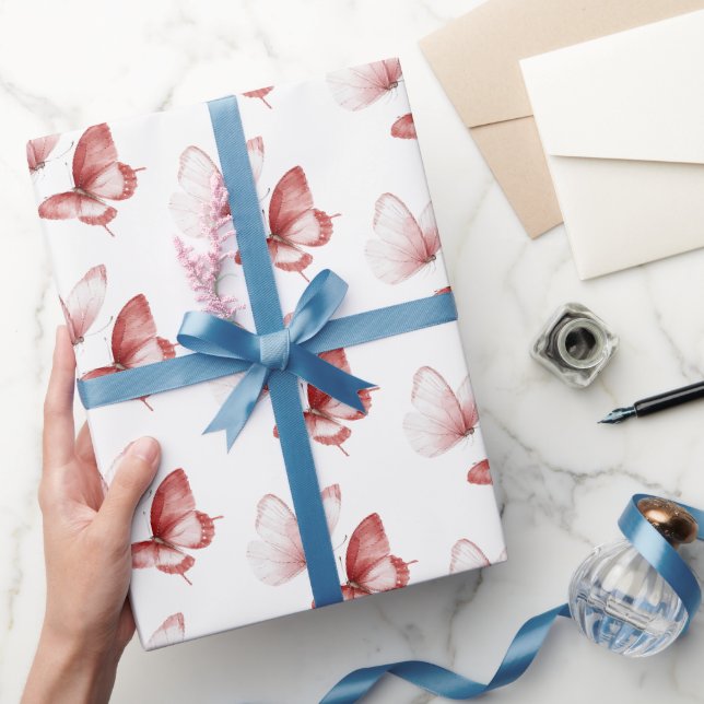 Papier Cadeau Papillons Roses Rouges Anniversaire (Cadeaux)