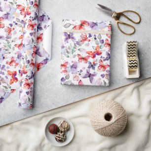 Papier Cadeau Papillons Rouge Violet Anniversaire