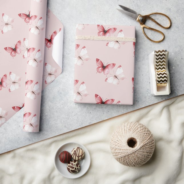 Papier Cadeau Papillons Rouges Blancs Anniversaire (Artisanat)