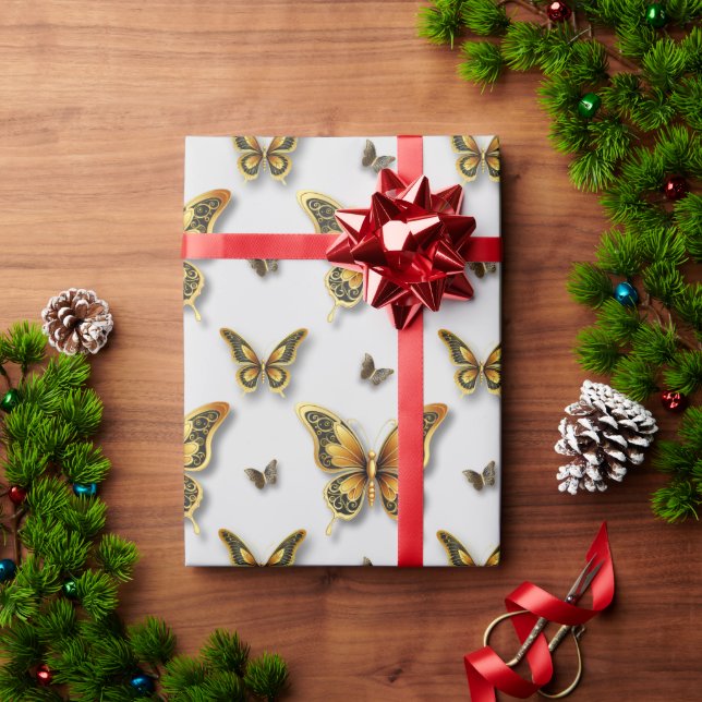 Papier Cadeau Papillons royaux d'or (Cadeau de vacances)