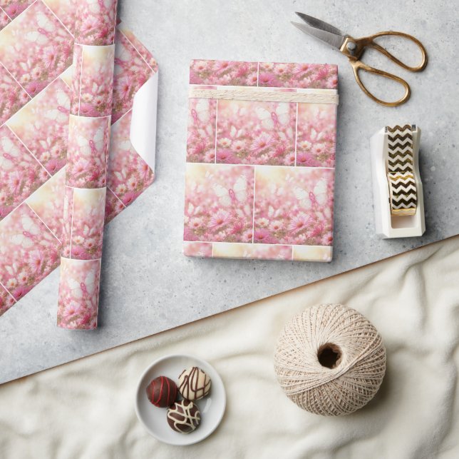 Papier Cadeau Papillons Ruban Rose dans le Jardin (Artisanat)