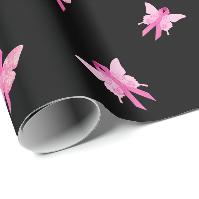 Papier Cadeau Papillons Rubans Roses pour Survivant (Coin rond)