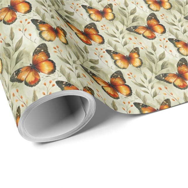 Papier Cadeau Papillons souverains botanique (Coin rond)