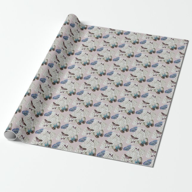 Papier Cadeau Papillons sur Hydrangea lavender arrière - plan (Déroulé)