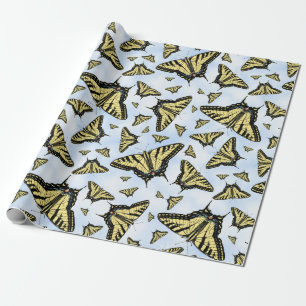 Papier Cadeau Papillons Swallowtail Jaunes sur motif de ciel ble