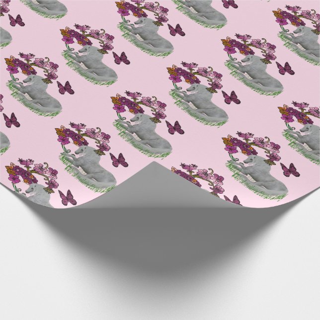 Papier Cadeau Papillons Unicorne Et Fleurs (Coin)