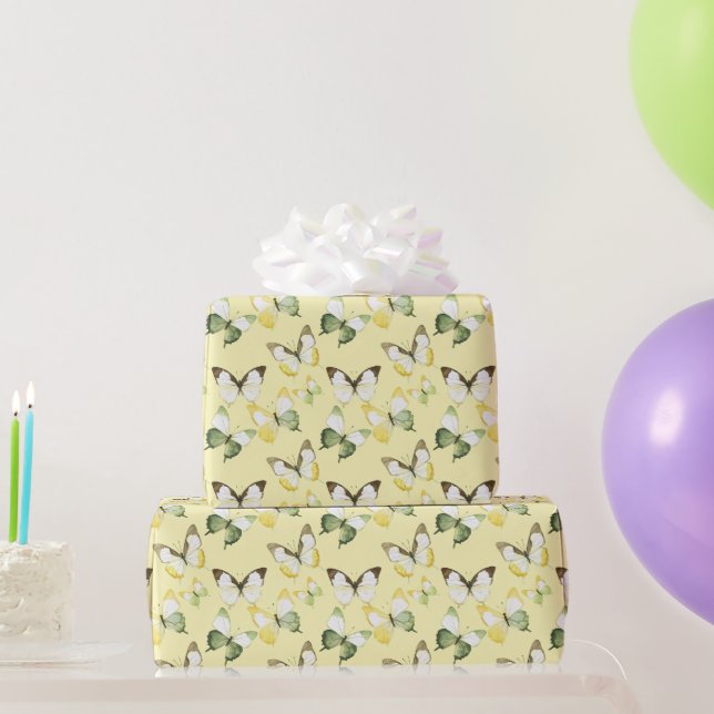 Papier Cadeau Papillons Vert Jaune Anniversaire (Cadeaux de fête)