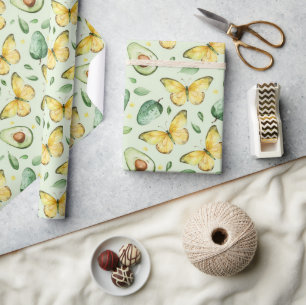 Papier Cadeau Papillons verts d'avocat Anniversaire