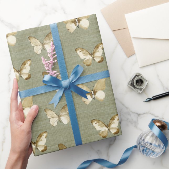 Papier Cadeau Papillons verts rustiques Anniversaire (Cadeaux)