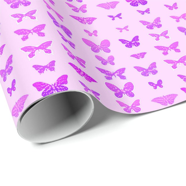 Papier Cadeau Papillons, violet, violet et orchidée (Coin rond)