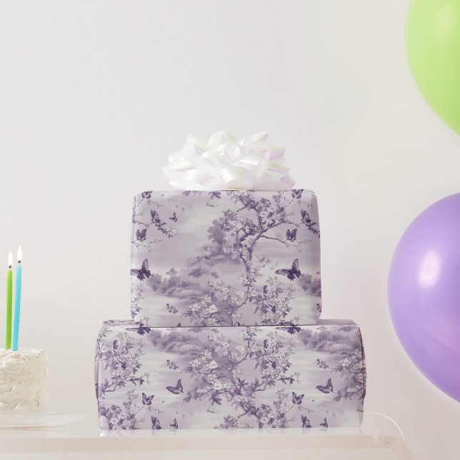 Papier Cadeau Papillons violets de mariage sur fond violet (Cadeaux de fête)