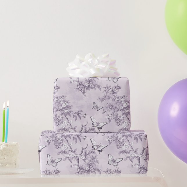 Papier Cadeau Papillons Violets de Mariage sur Fond Violet (Cadeaux de fête)