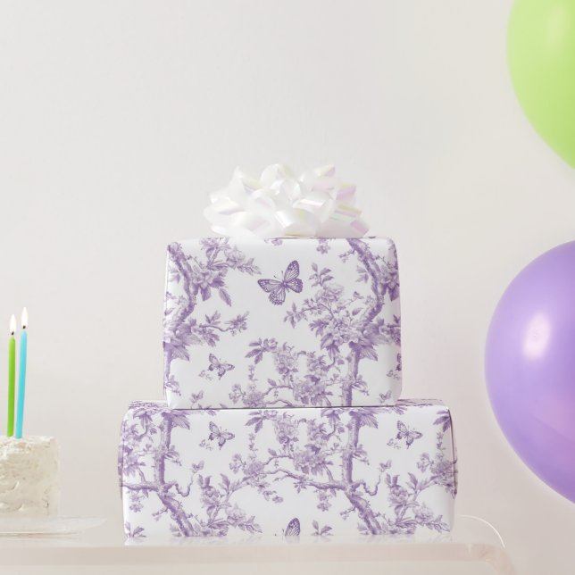 Papier Cadeau Papillons violets de mariage sur fond violet (Cadeaux de fête)