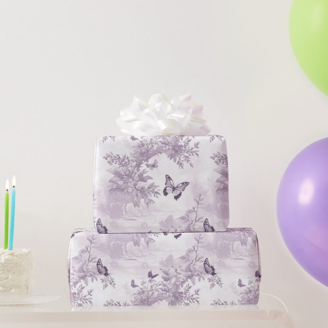 Papier Cadeau Papillons violets de mariage sur fond violet (Cadeaux de fête)