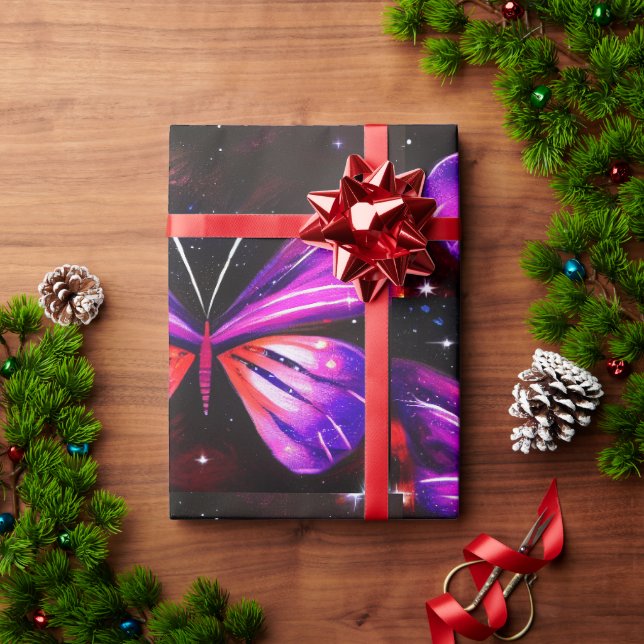 Papier Cadeau Papillons violets minimalistes (Cadeau de vacances)