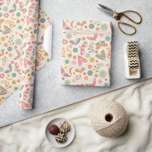 Papier Cadeau Papillons Whimsical et motif floral