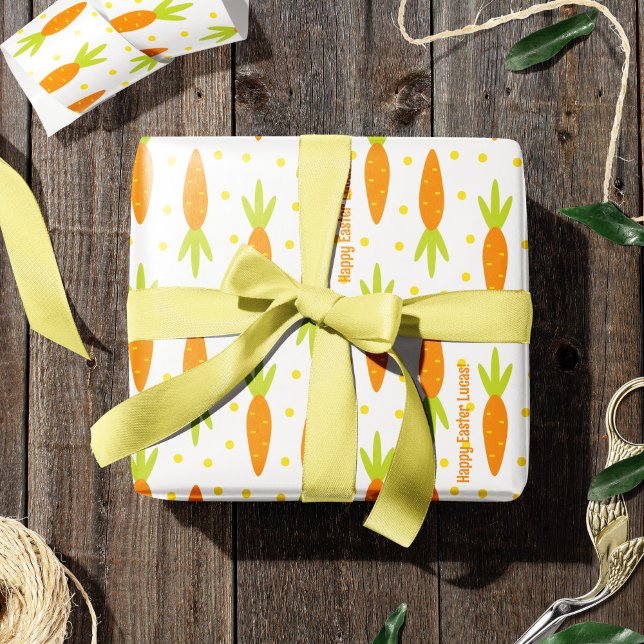 Papier Cadeau Pâques Bunny Carott Motif Salutation et nom de l'e (Créateur téléchargé)