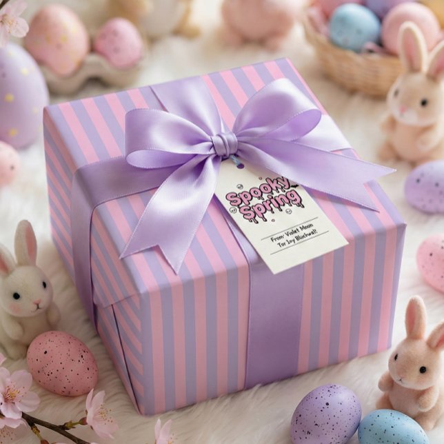 Papier Cadeau Pâques Goth Pastel Rose Lavande Rayé  (Pastel Goth Easter Pink Lavender Striped Wrapping Paper)