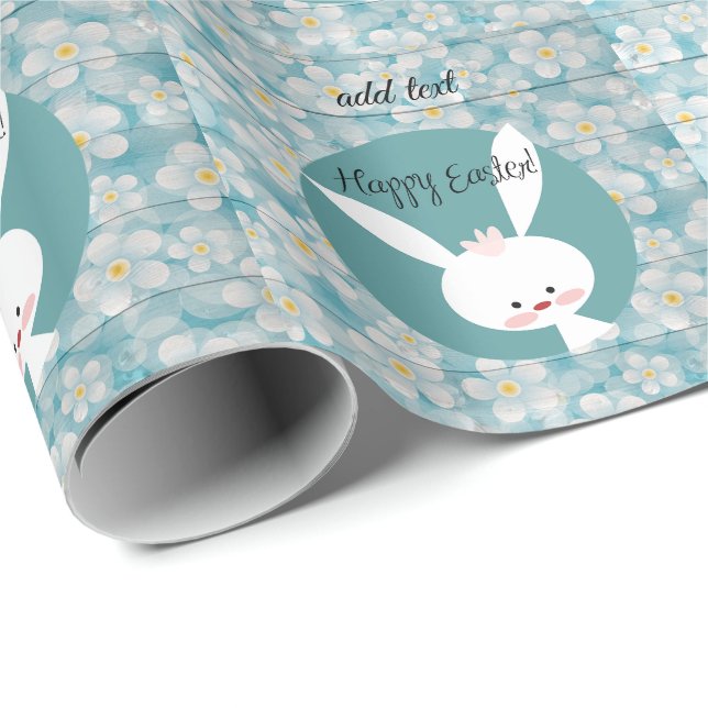 Papier Cadeau Pâques Joyeuses Parfaites, Lapin Bleu (Coin rond)