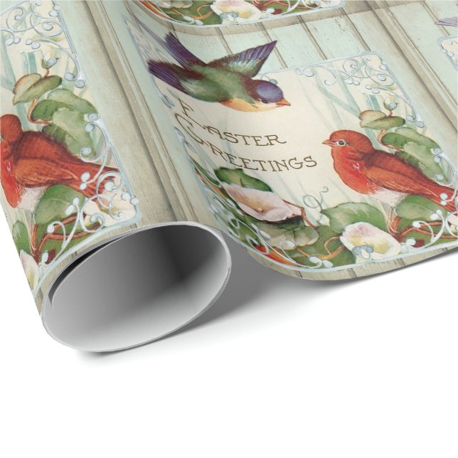 Papier Cadeau Pâques Printemps Vintage  (Coin rond)