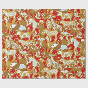 Papier Cadeau Parade des animaux en pain d'épices de Noël